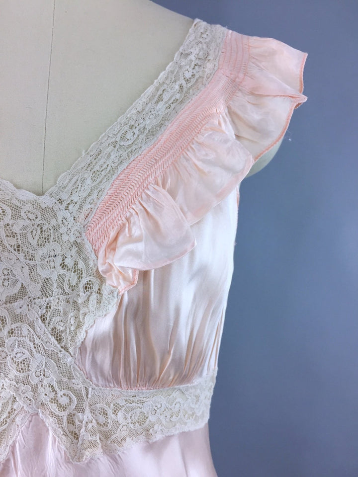Vintage 1930s Bias Cut Peach Satin Nightgown - ThisBlueBird