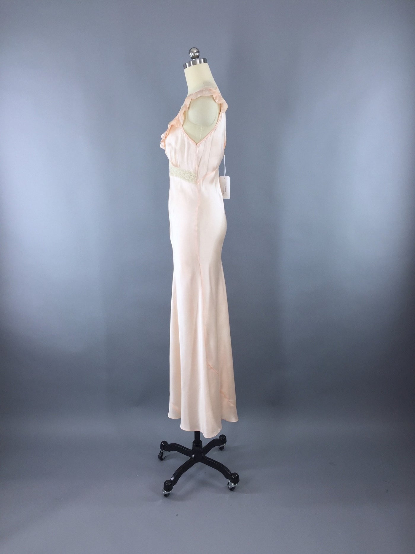 Vintage 1930s Bias Cut Peach Satin Nightgown - ThisBlueBird