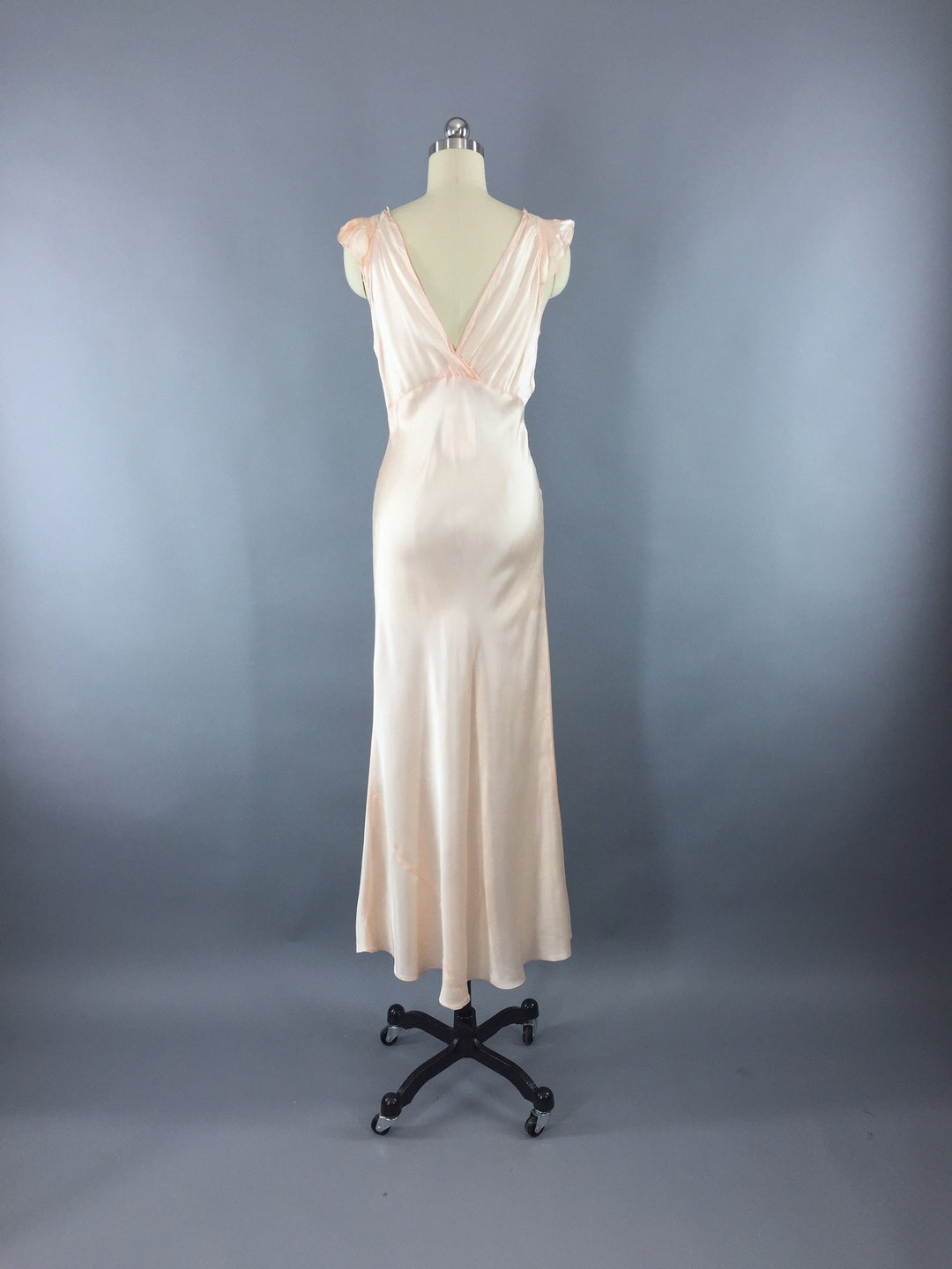 Vintage 1930s Bias Cut Peach Satin Nightgown - ThisBlueBird