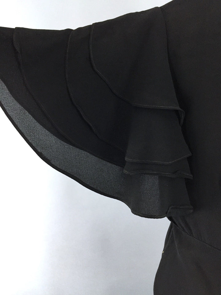 Vintage 1930s Black Dress / 30s Bias Cut Crepe Maxi Gown - ThisBlueBird