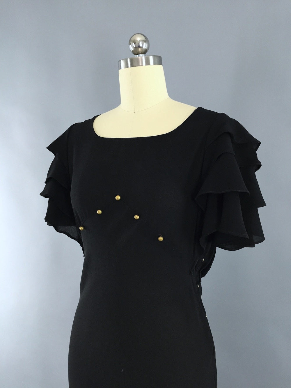 Vintage 1930s Black Dress / 30s Bias Cut Crepe Maxi Gown - ThisBlueBird