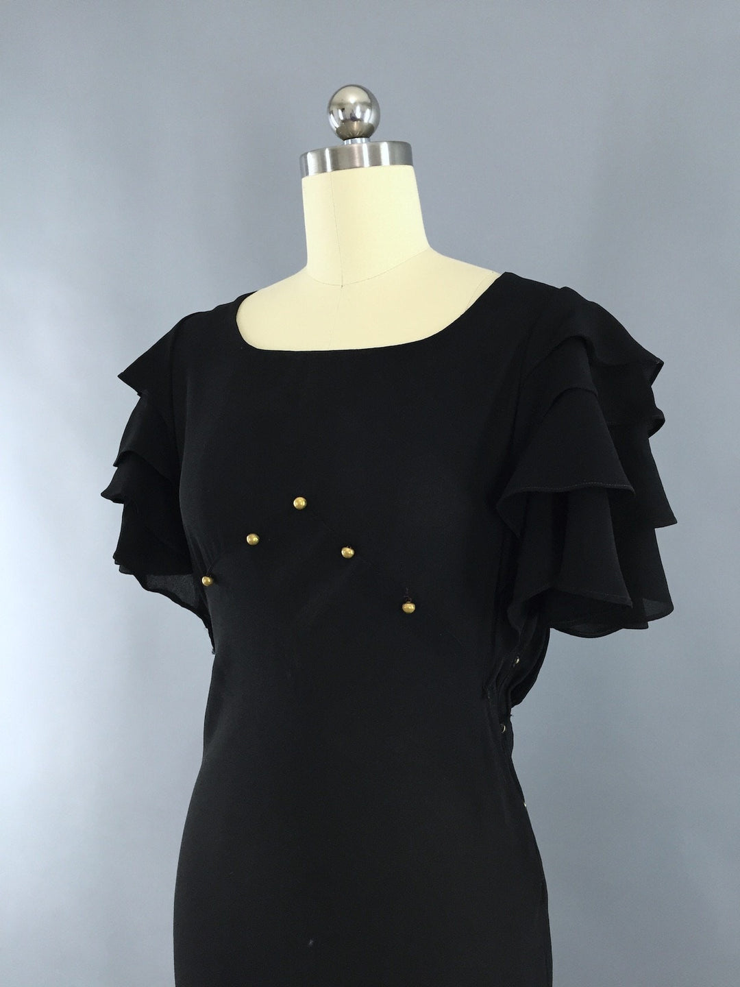 Vintage 1930s Black Dress / 30s Bias Cut Crepe Maxi Gown - ThisBlueBird