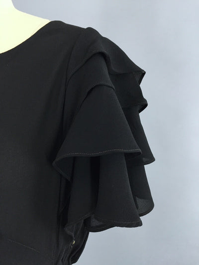 Vintage 1930s Black Dress / 30s Bias Cut Crepe Maxi Gown - ThisBlueBird