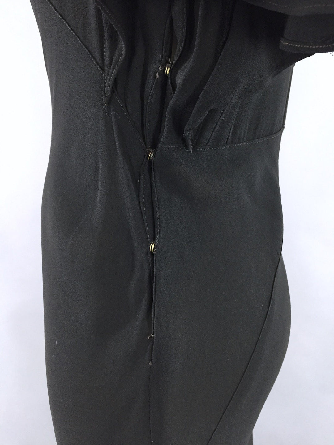 Vintage 1930s Black Dress / 30s Bias Cut Crepe Maxi Gown - ThisBlueBird