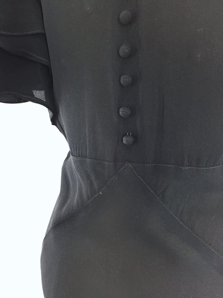 Vintage 1930s Black Dress / 30s Bias Cut Crepe Maxi Gown - ThisBlueBird