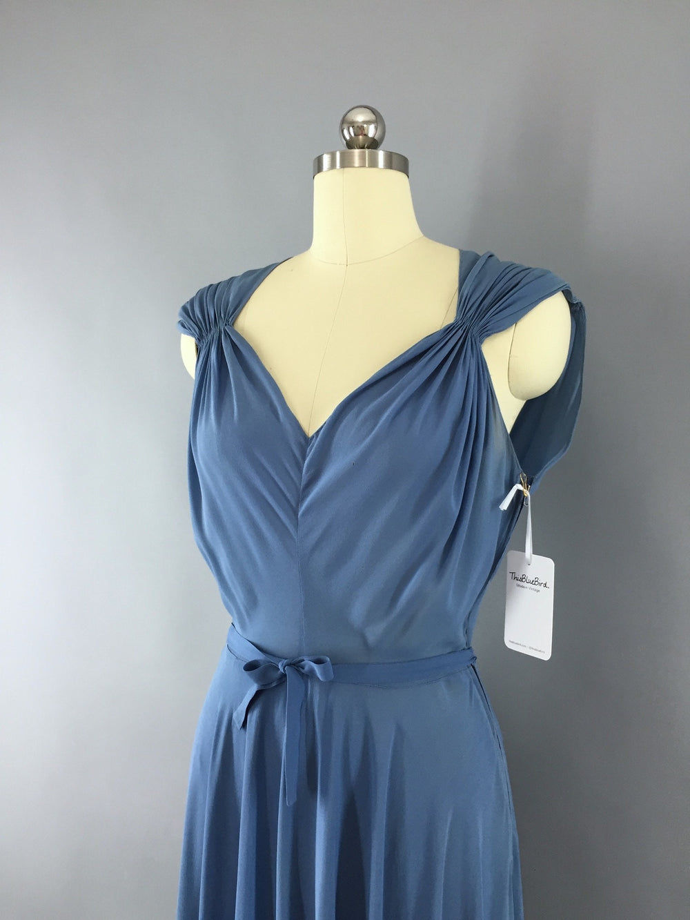 Vintage 1930s Blue Crepe Chiffon Bias Cut Maxi Dress - ThisBlueBird