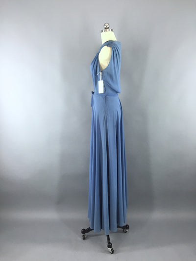 Vintage 1930s Blue Crepe Chiffon Bias Cut Maxi Dress - ThisBlueBird