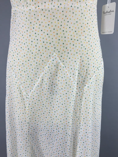 Vintage 1930s Dress / Bias Cut White Polka Dot Cotton Summer Sundress / Size 0 XXS - ThisBlueBird