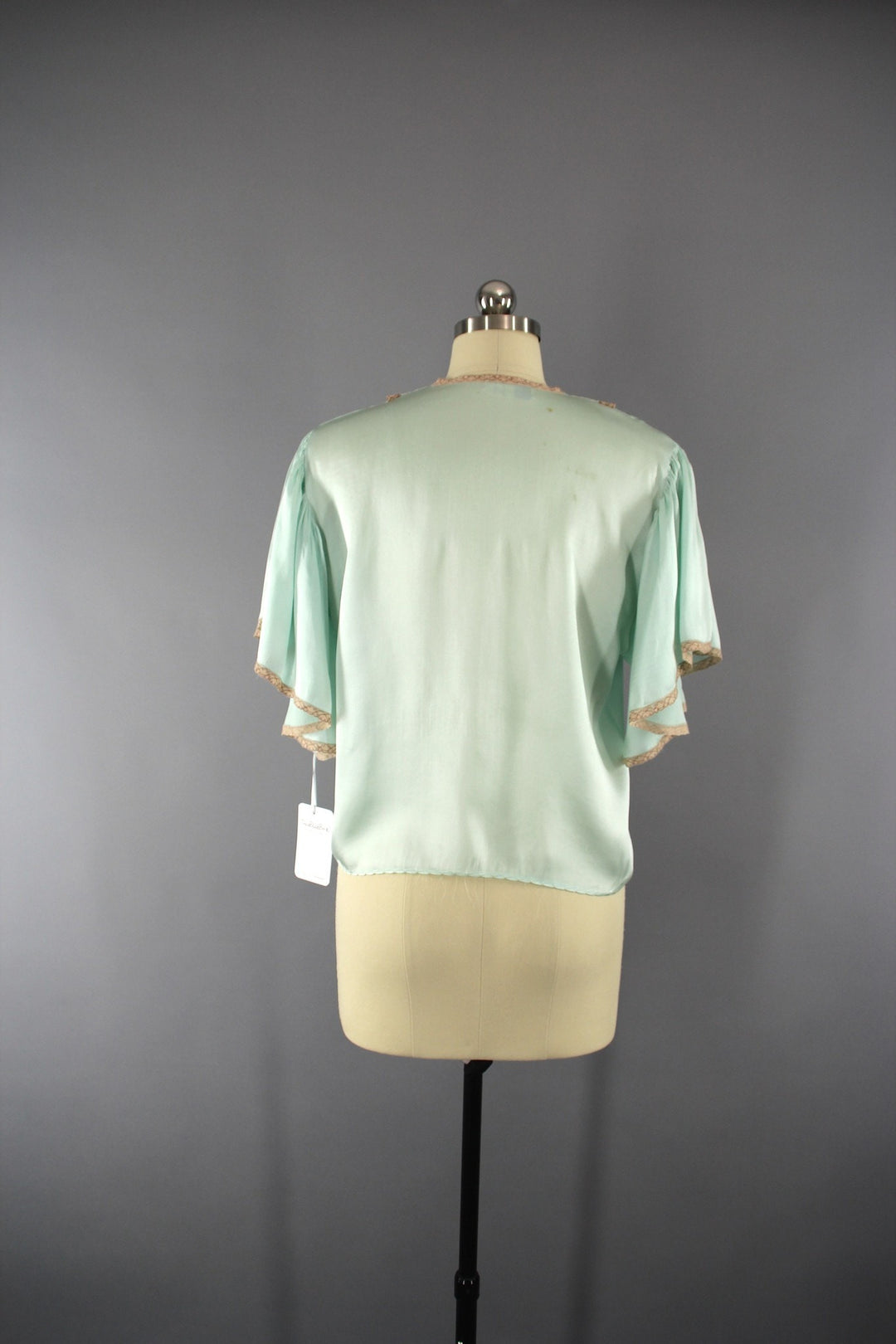 Vintage 1930s Green Silk Satin Bed Jacket Loungewear - ThisBlueBird