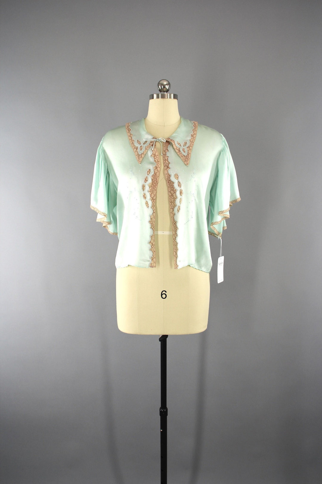 Vintage 1930s Green Silk Satin Bed Jacket Loungewear - ThisBlueBird