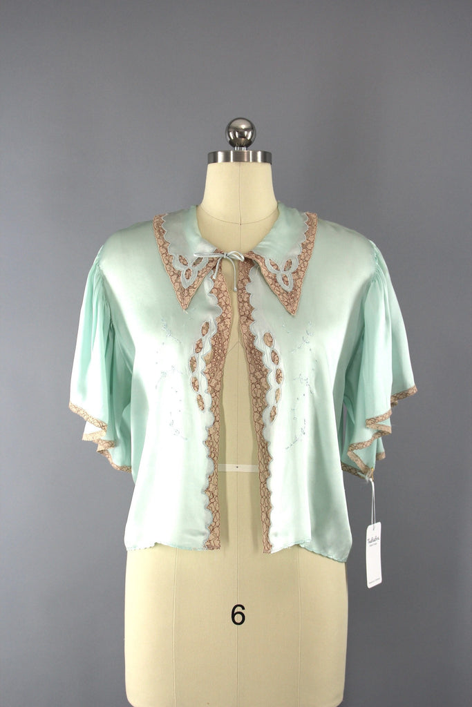 トップス 1900s Silk Bed Jacket vintage-1930s-green-silk-satin