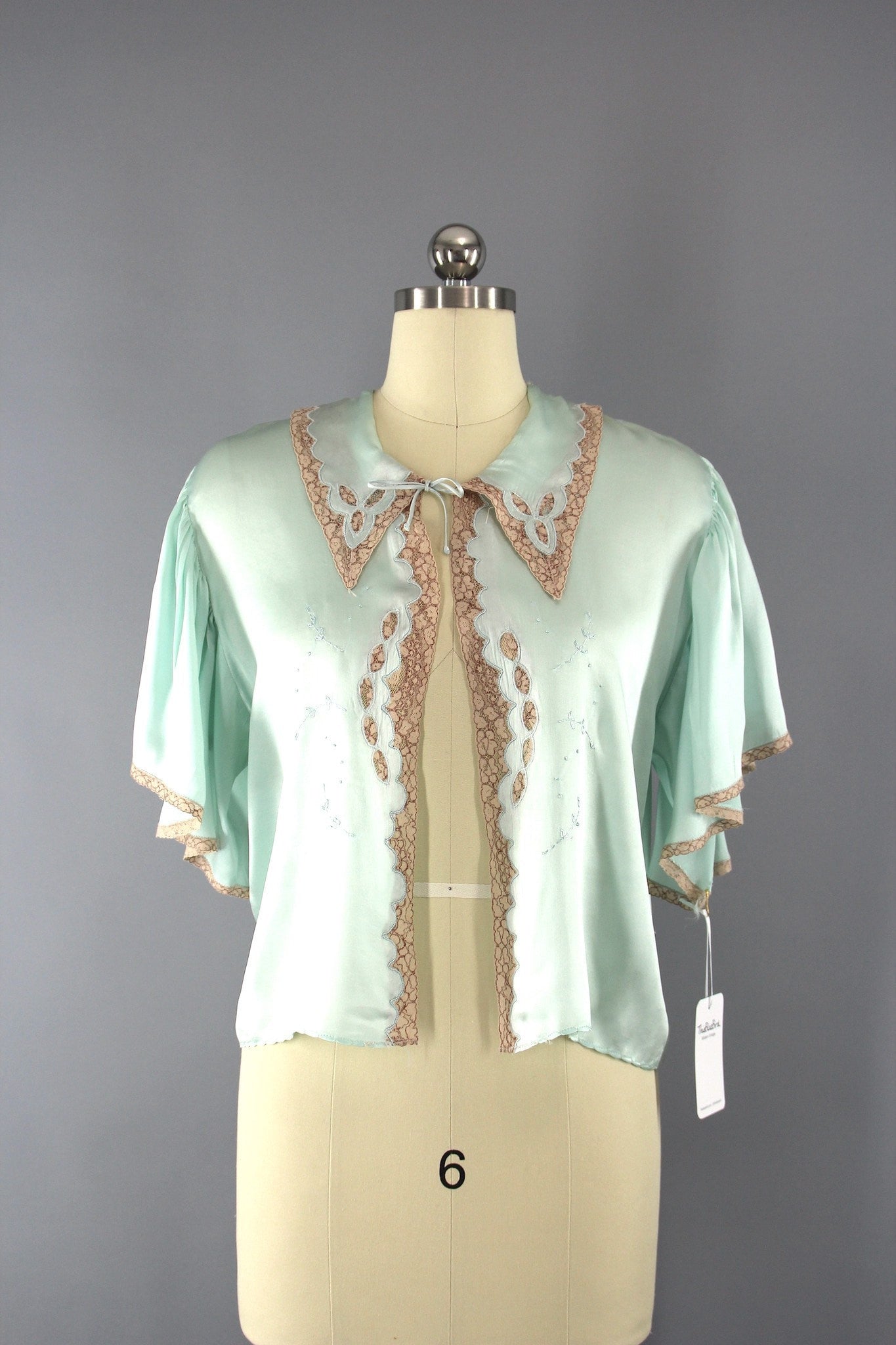 Vintage 1930s Green Silk Satin Bed Jacket Loungewear - ThisBlueBird