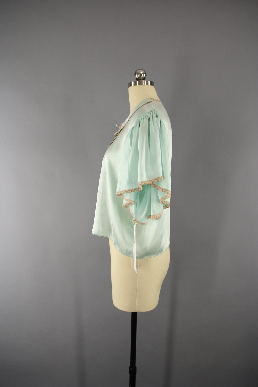 Vintage 1930s Green Silk Satin Bed Jacket Loungewear - ThisBlueBird