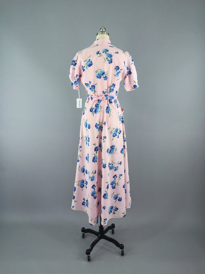 Vintage 1930s Hostess Dress / Floral Print Cotton - ThisBlueBird