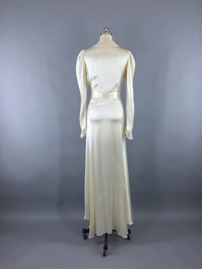 Vintage 1930s Ivory Bias Cut Satin and Lace Wedding Gown - ThisBlueBird
