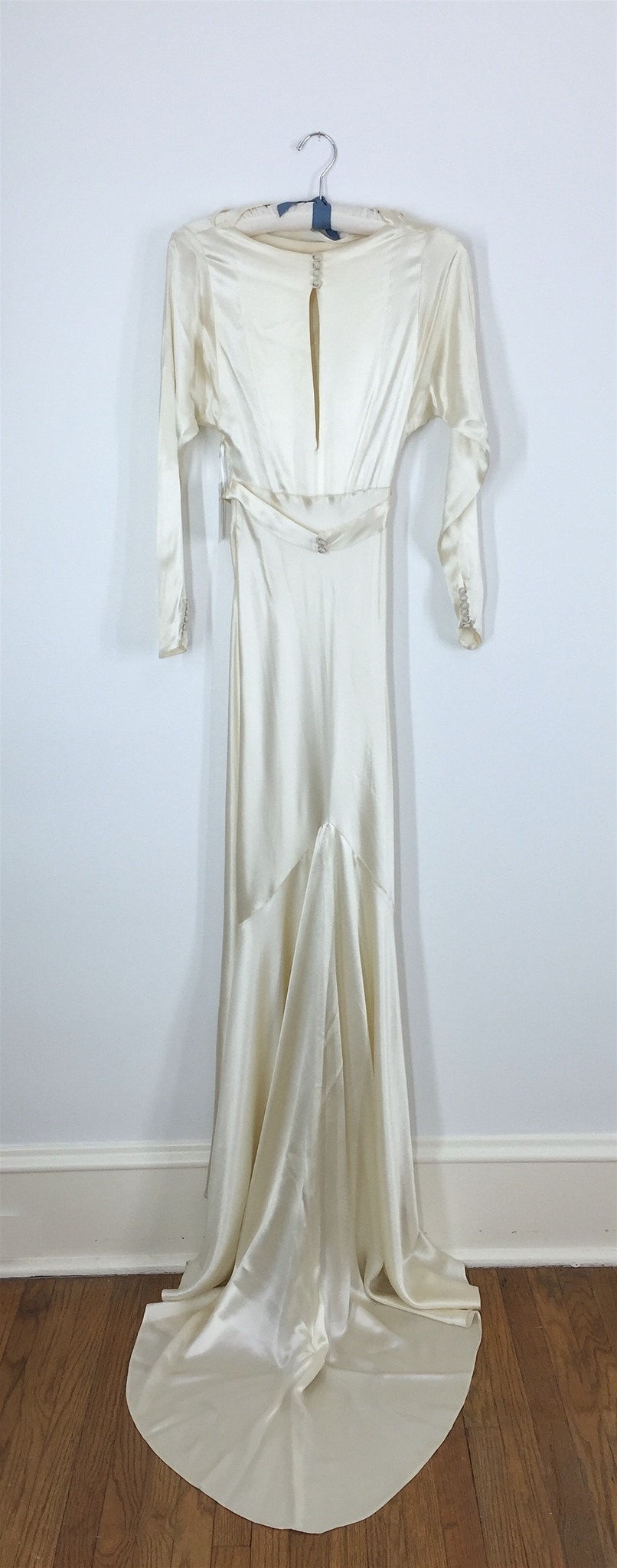 Vintage 1930s Ivory Bias Cut Satin Wedding Gown with Train  ThisBlueBird