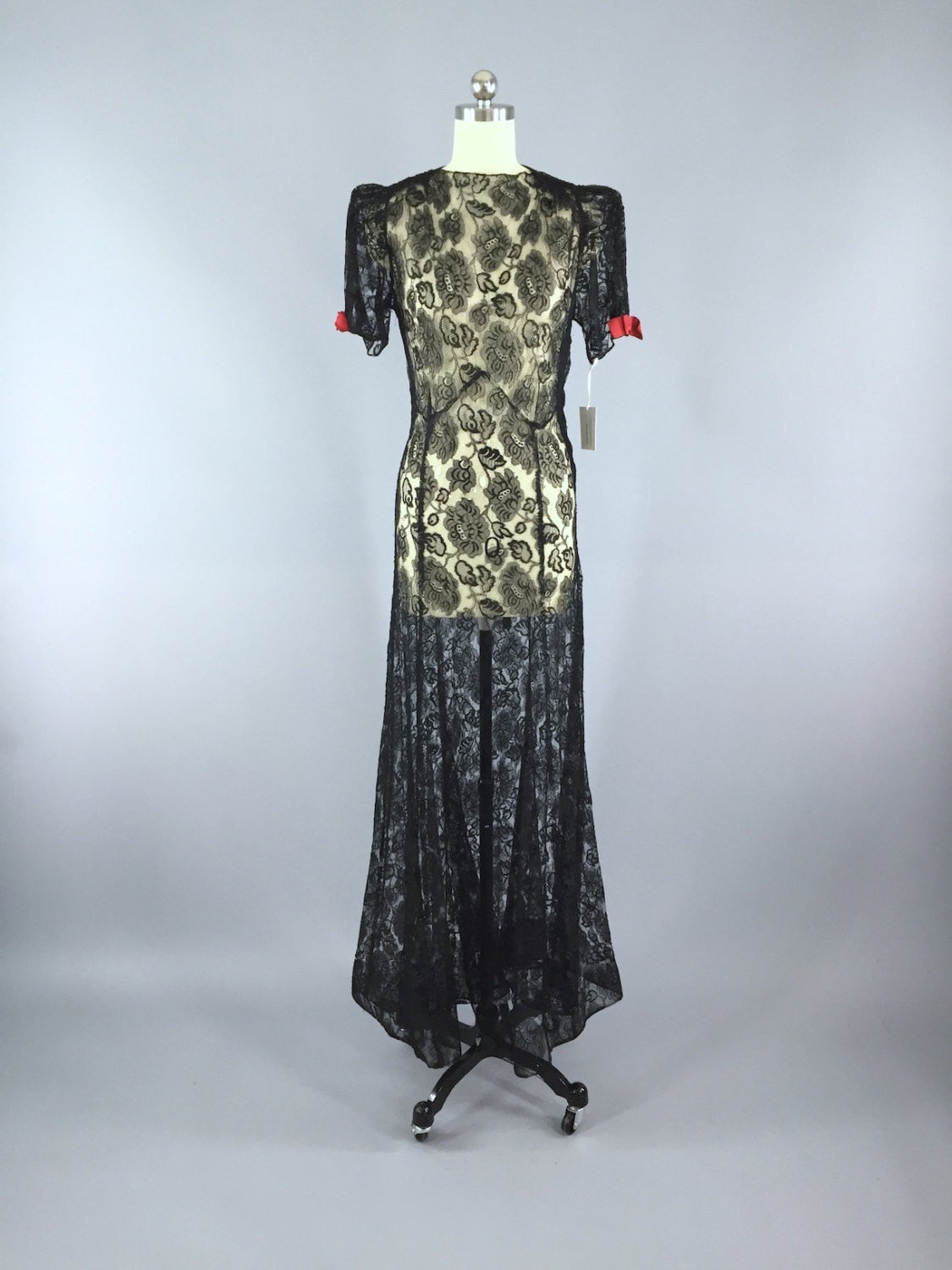 Vintage 1930s Maxi Dress / Black Lace - ThisBlueBird