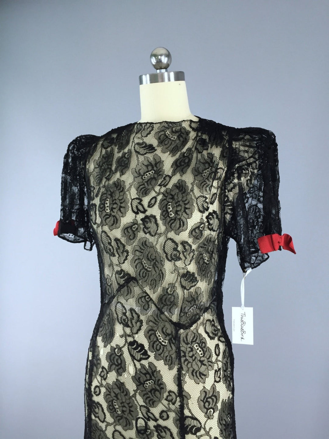 Vintage 1930s Maxi Dress / Black Lace - ThisBlueBird