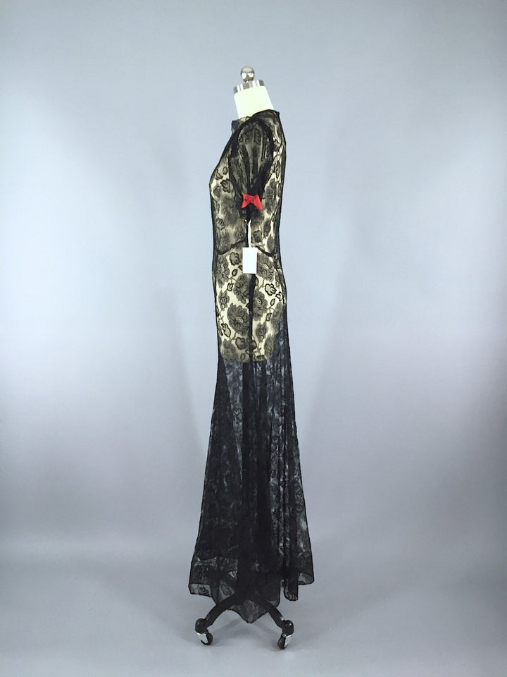 Vintage 1930s Maxi Dress / Black Lace - ThisBlueBird