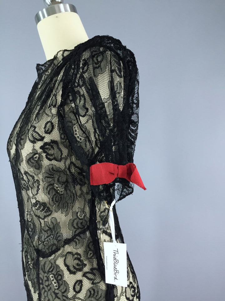 Vintage 1930s Maxi Dress / Black Lace - ThisBlueBird