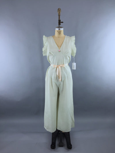 Vintage 1930s Mint Green Beach Pajamas Jumpsuit - ThisBlueBird