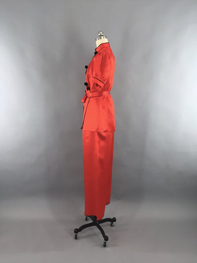 Vintage 1930s Pajamas / Red Silk Satin Loungewear Set - ThisBlueBird