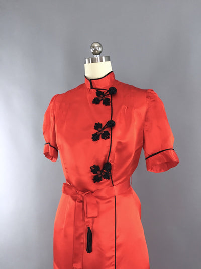 Vintage 1930s Pajamas / Red Silk Satin Loungewear Set - ThisBlueBird
