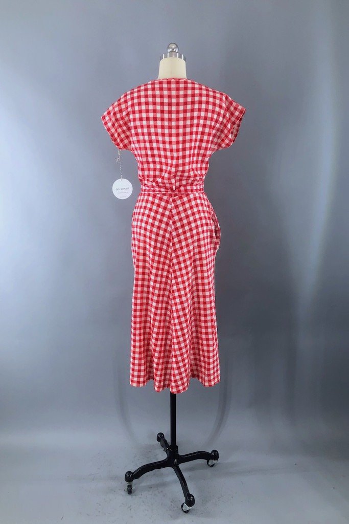 Vintage 1930s Red Gingham Dress-ThisBlueBird - Modern Vintage