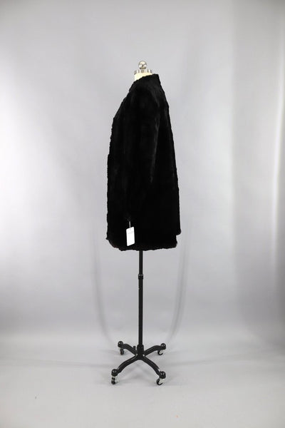 Vintage 1930s River Mink Black Fur Coat / Art Deco Bakelite Buttons - ThisBlueBird