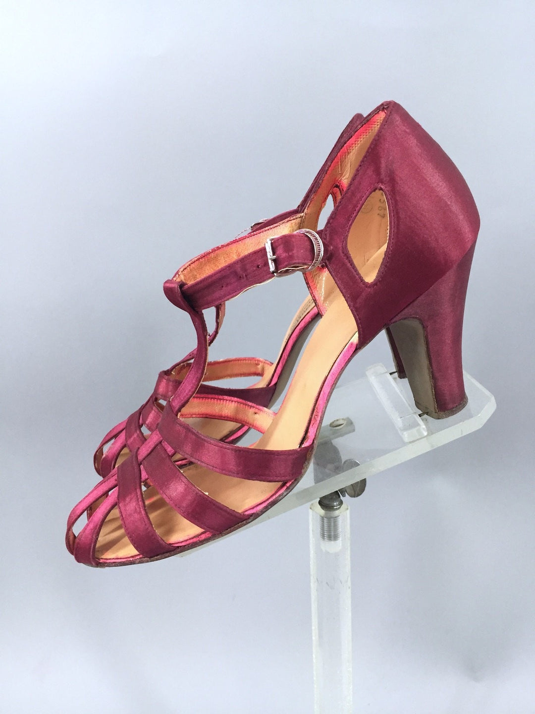 Vintage 1930s Shoes Maling Brother's T-Strap Satin Dancing Heels