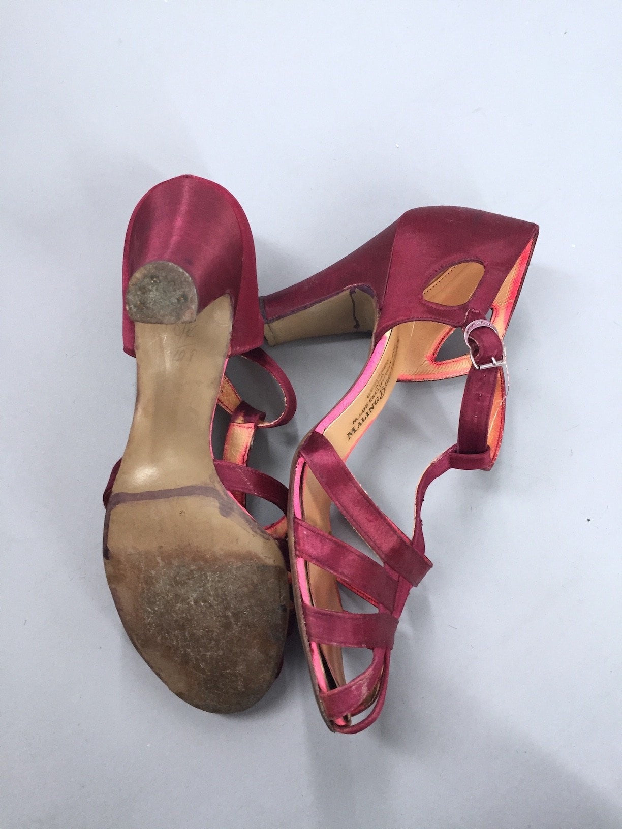 Vintage 1930s Shoes / Maling Brother's T-Strap Satin Dancing Heels - ThisBlueBird