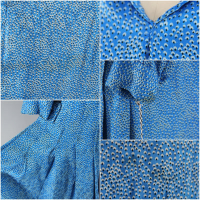 Vintage 1930s Silk Day Dress / Blue Polka Dot Print - ThisBlueBird