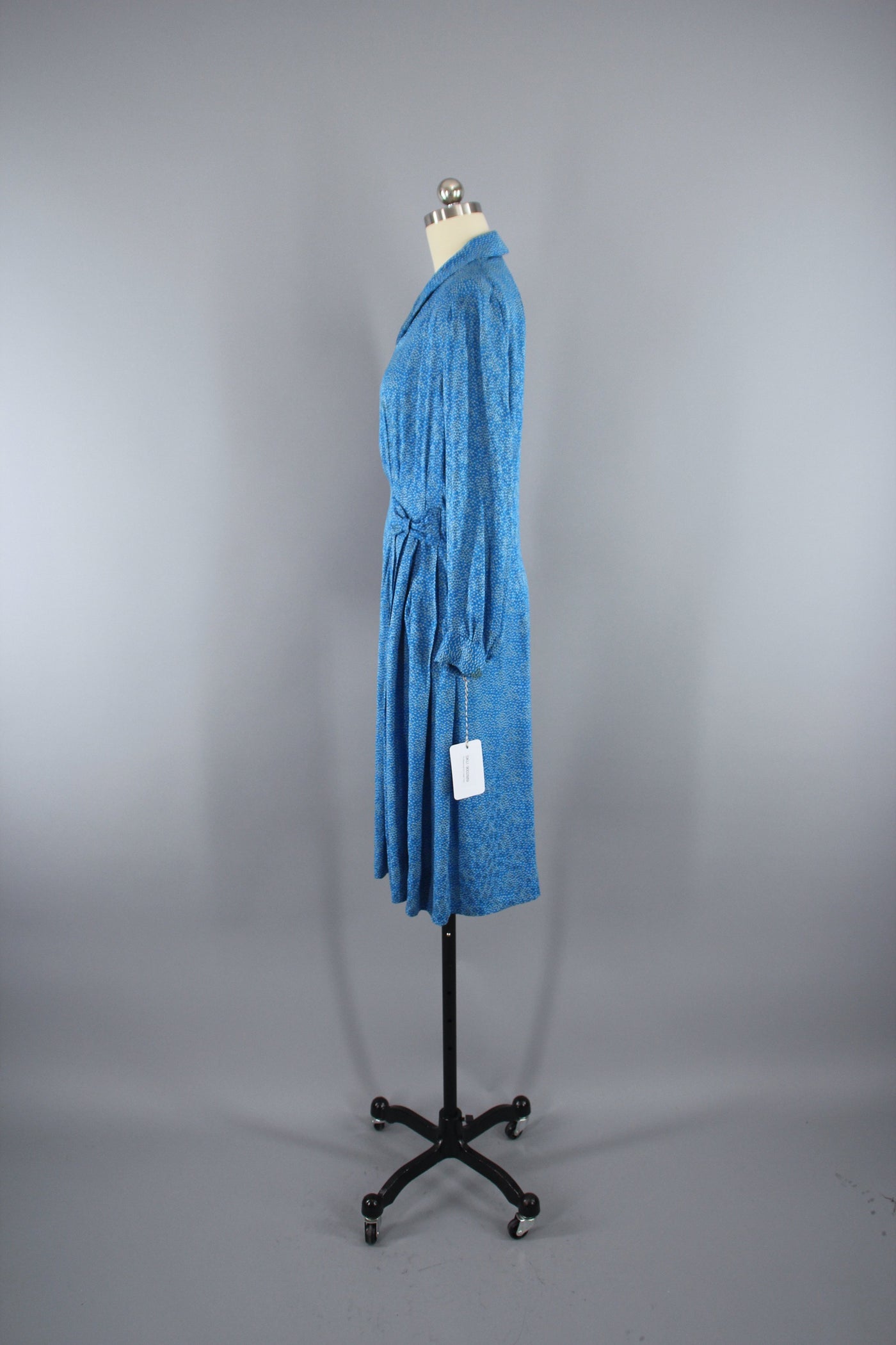 Vintage 1930s Silk Day Dress / Blue Polka Dot Print - ThisBlueBird