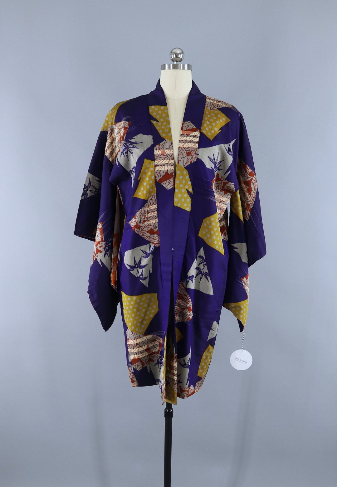 Vintage 1930s Silk Haori Kimono Cardigan Jacket / Ikat Purple &amp; Yellow Dots - ThisBlueBird