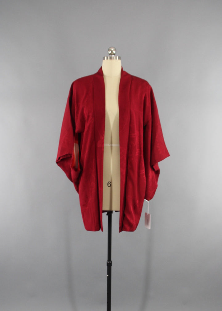 Vintage 1930s Silk Haori Kimono Jacket in Brick Red - ThisBlueBird