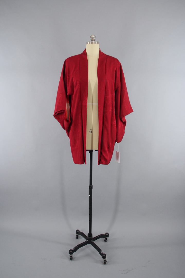 Vintage 1930s Silk Haori Kimono Jacket in Brick Red - ThisBlueBird