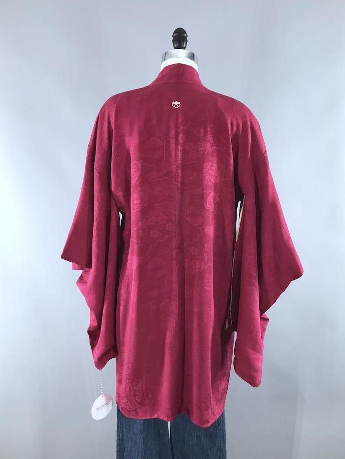 Vintage 1930s Silk Kimono Cardigan Jacket / Cranberry Red - ThisBlueBird