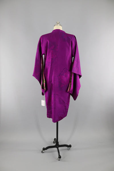 Vintage 1930s Silk Kimono Jacket Cardigan Michiyuki / Magenta & Purple - ThisBlueBird
