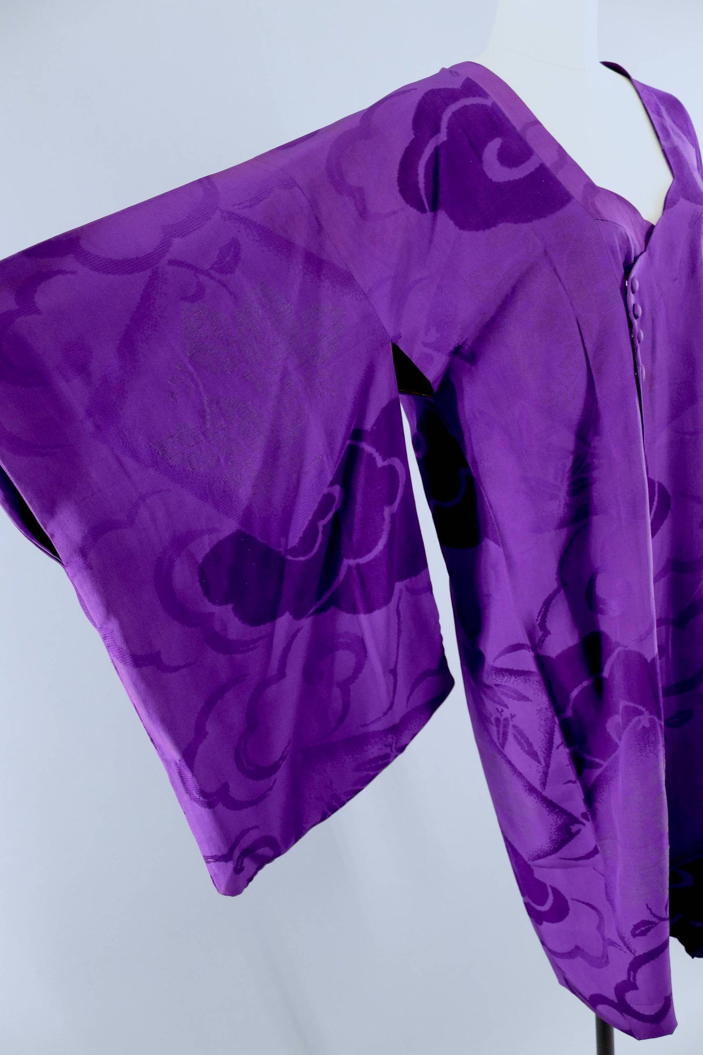 Vintage 1930s Silk Kimono Jacket Cardigan Michiyuki / Royal Purple Flocked Velvet - ThisBlueBird