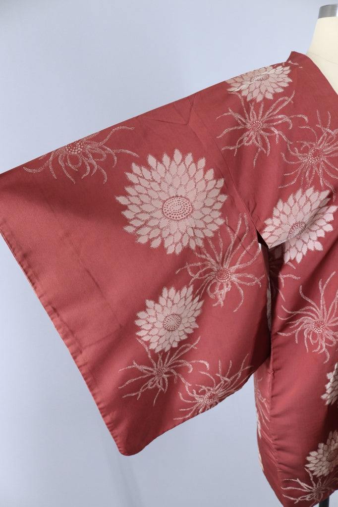 Vintage Silk Kimono Jacket / Copper Brown Floral Embroidery - ThisBlueBird