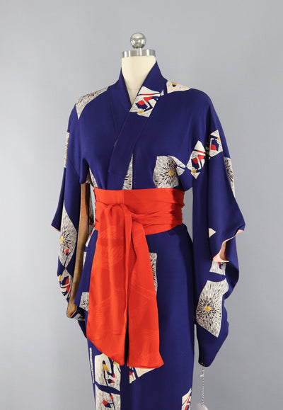 Vintage 1930s Silk Kimono Robe / Art Deco Blue Floral - ThisBlueBird