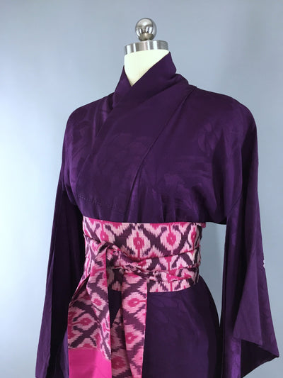 Vintage 1930s Silk Kimono Robe / Art Deco Purple Chrysanthemum - ThisBlueBird