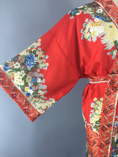 Vintage 1930s Silk Kimono Robe / Art Deco / Tomato Red Floral - ThisBlueBird