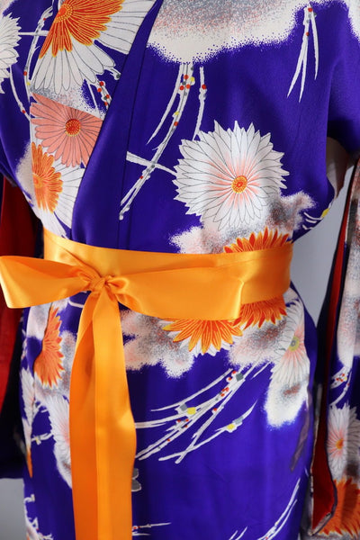 Vintage 1930s Silk Kimono Robe / Blue and Orange Floral - ThisBlueBird
