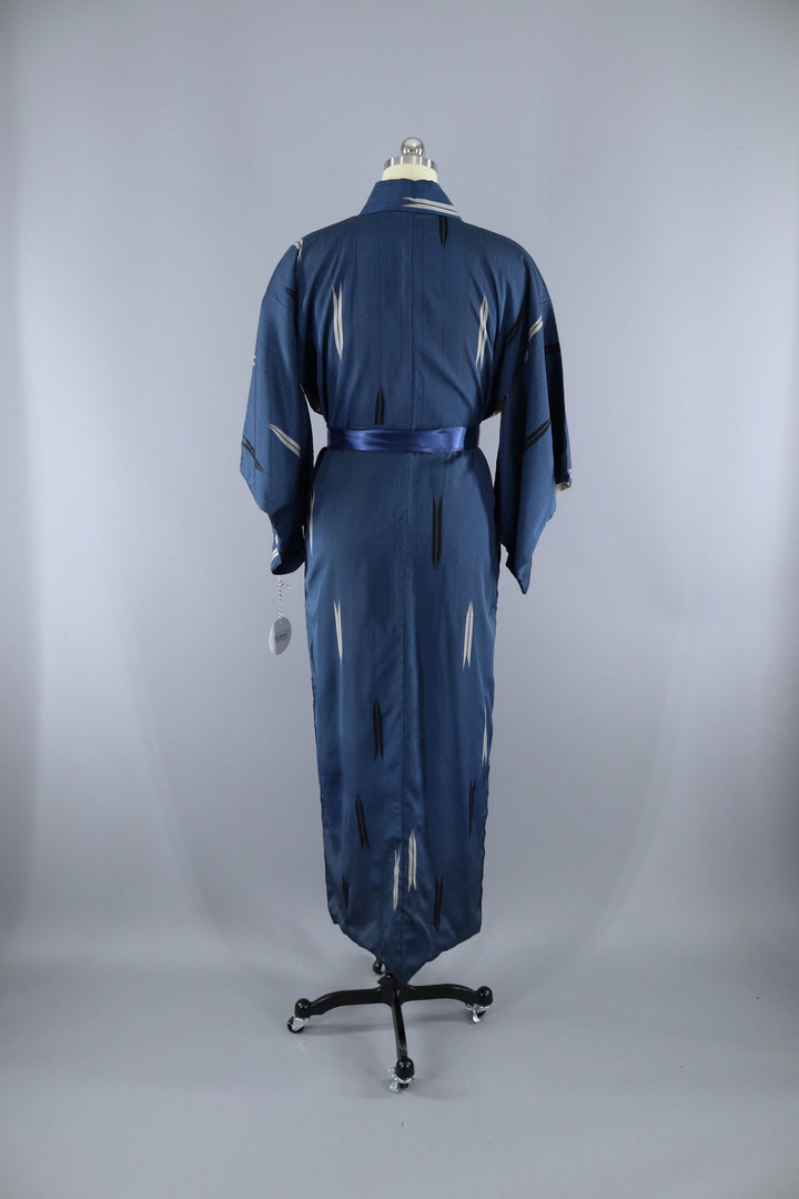 Vintage 1930s Silk Kimono Robe / Blue Meisen Arrows - ThisBlueBird