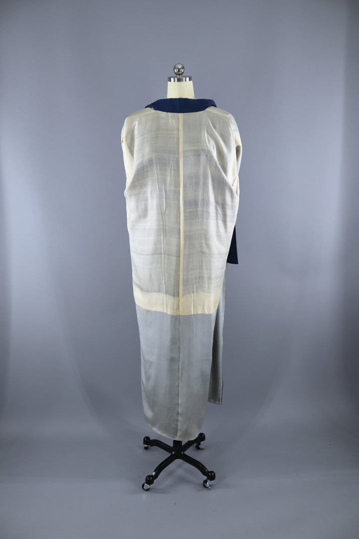 Vintage 1930s Silk Kimono Robe / Blue Meisen Arrows - ThisBlueBird