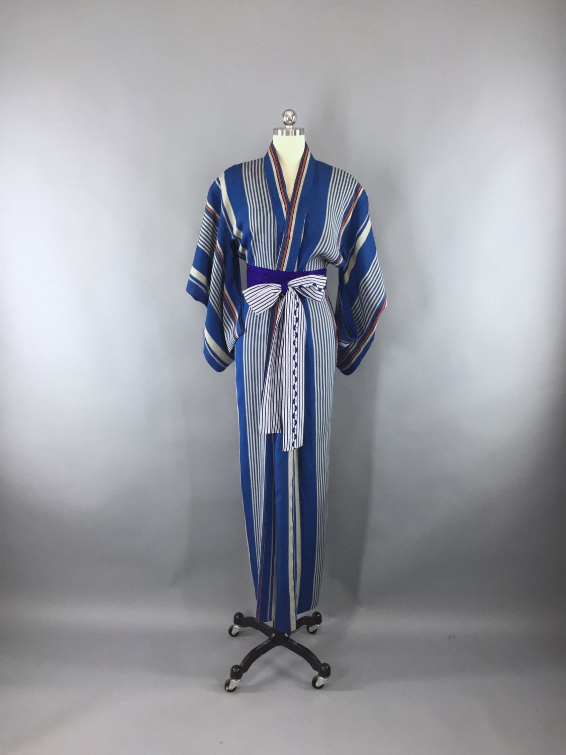 Vintage 1930s Silk Kimono Robe / Blue Stripes - ThisBlueBird