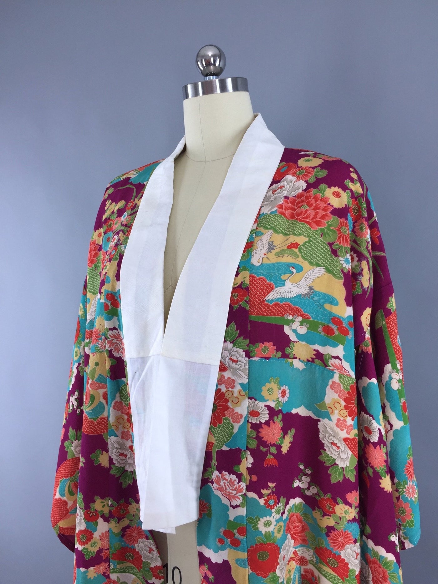 Vintage 1930s Silk Kimono Robe / Flying Cranes Novelty Print - ThisBlueBird
