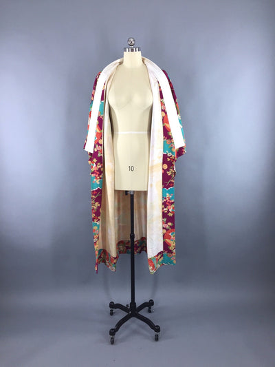 Vintage 1930s Silk Kimono Robe / Flying Cranes Novelty Print - ThisBlueBird