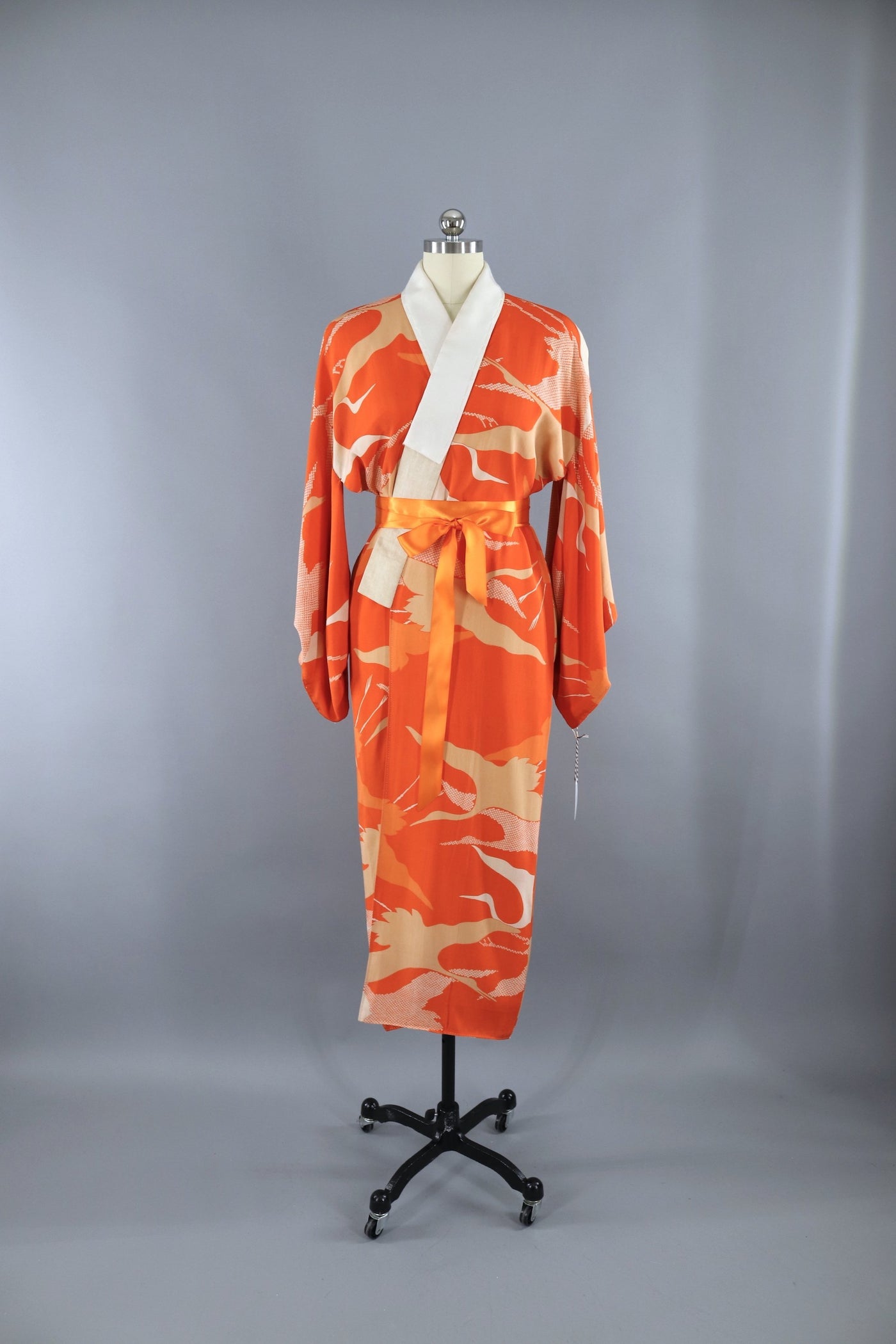 Vintage 1930s Silk Kimono Robe Juban / Orange Flying Cranes - ThisBlueBird